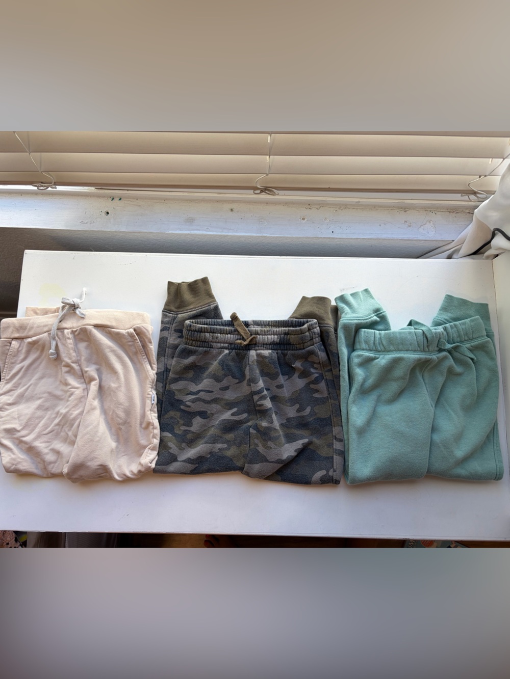 Drawstring Jogger Pants- Beige, Camo & Mint (3-Pack)